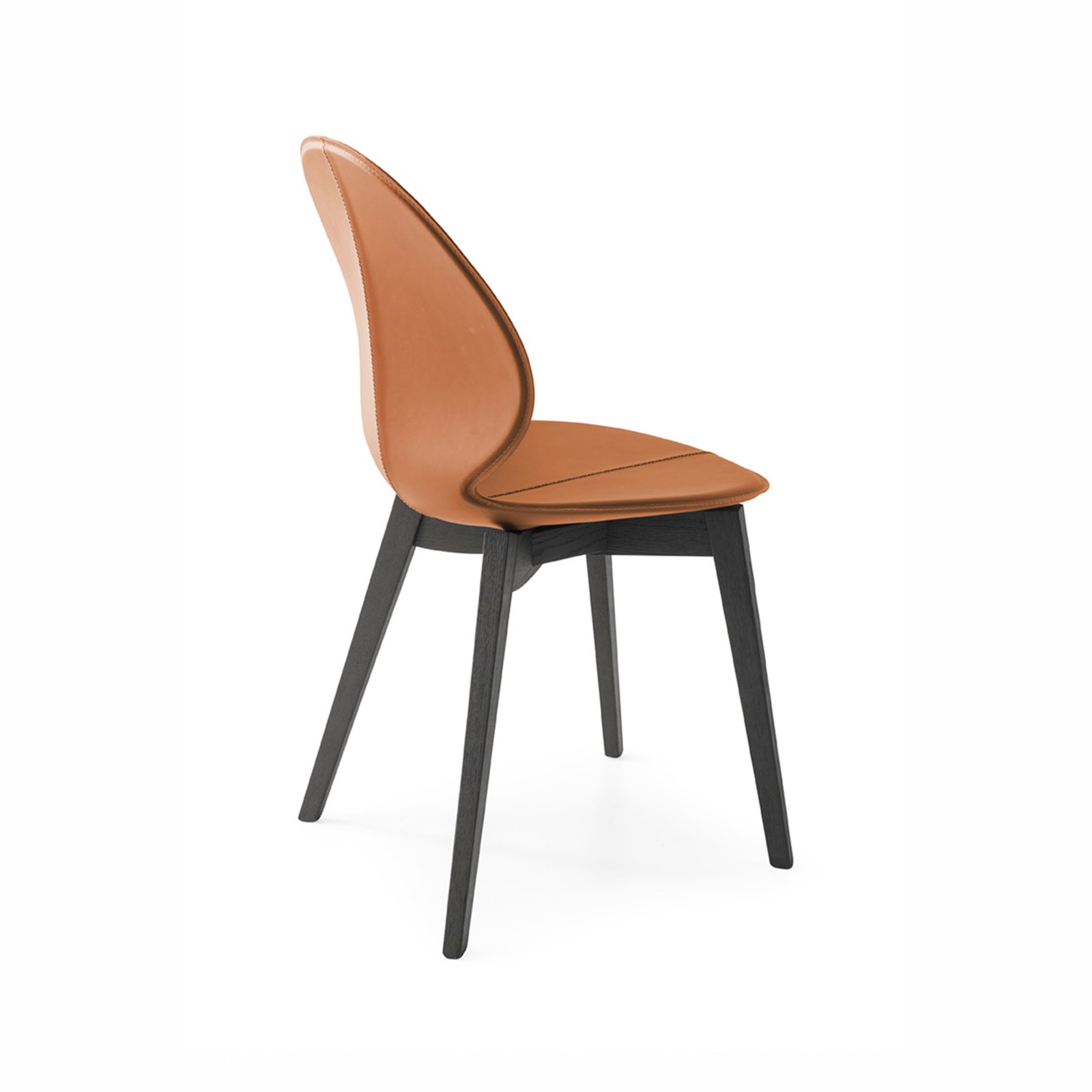 Basil Calligaris chair in Cognac regenerated leather with Matt Black Ash wood base